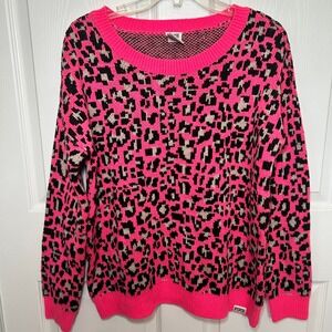 NWT PINK‎ Victoria's Secret VS Leopard Sweater Hot Pink Black Small Knit Wool